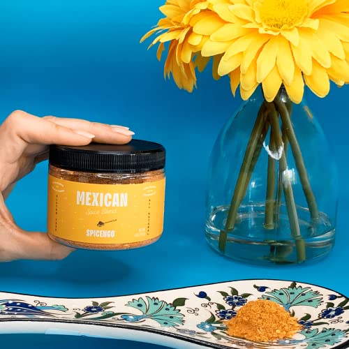Mexican Spice Blend Seasoning 4 Oz (113G) - All In One Seasonings And Spices For Cooking - Perfect For Tacos, Burritos, Fajitas, Enchiladas, Chicken, Beef, Pork, Veggies And Many Other Mexican Cuisine Recipes. All Natural And Gluten Free Spice Mix. Easy To Use And Versatile. Glass Free Packaging. #TOP6
