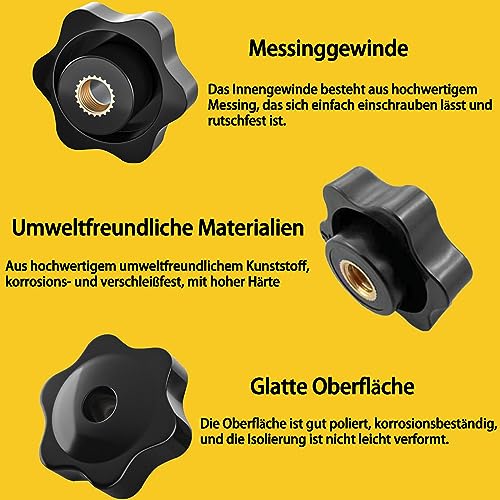 Sterngriffmutter Innengewinde M8 × 32mm, 20 Stück Klemmknopf, Schwarz Kunststoff Rändelmutter, Sternkopf Klemmknopf, Rändelknopf, Rändelgriffmuttern für Mechanische, Industrie Elektronischen Geräten