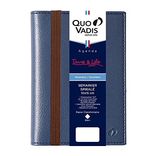 【2023年1月始まり】手帳 クオバディス ダイアリー 『タイムアンドライフ 10×15』(週間バーチカル・A6変型 10×15cm・フランス語版) PEFC認証取得 ブルーメタリック QUOVADIS qv539mbl