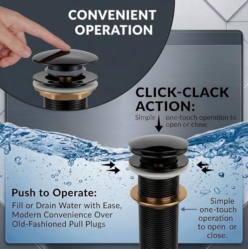 Image of BASSINO Premium 6 Inch Brass Waste Coupling /Washbasin Drainer /Rust-Proof Pop-Up for Basin /Drain Stopper for Tabletop, Wall-Mount & Pedestal Wash Basins(Glossy Black)