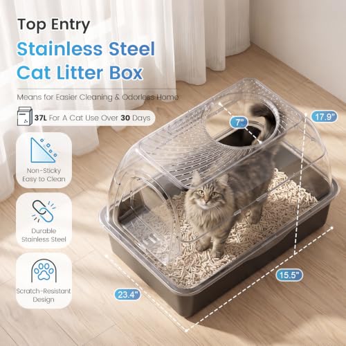 Image of SuzziPaws Stainless Steel Litter Box Top-Entry Dog-Proof for Multi-Cats
