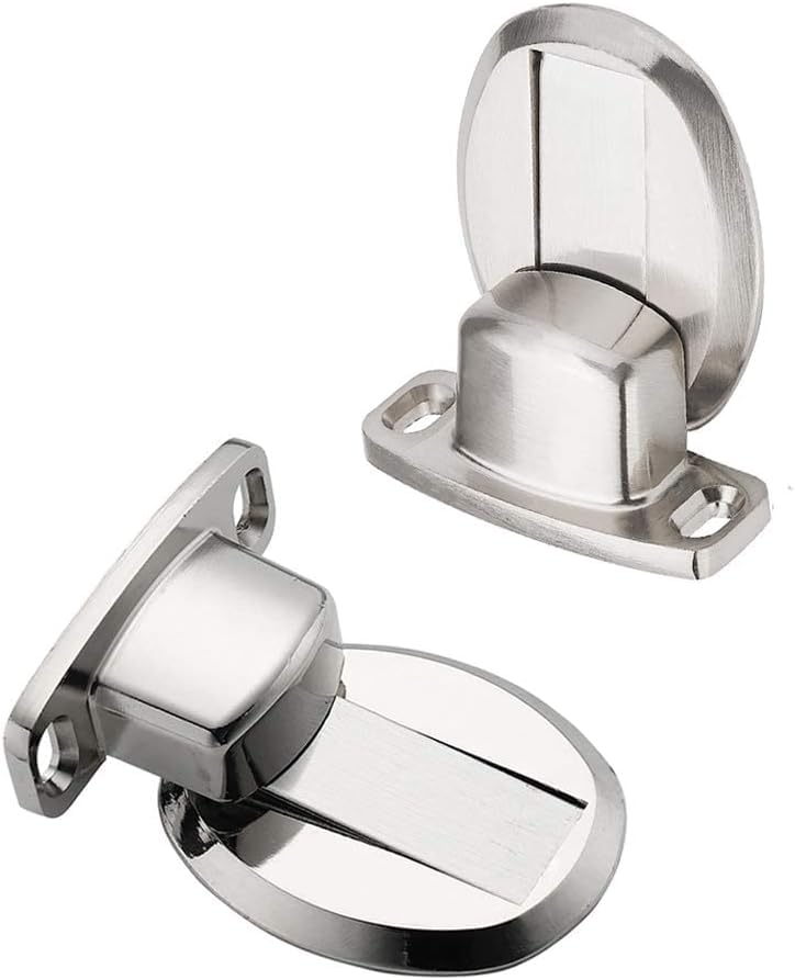 KISS KITTY Door Stopper, 2-Pack Magnetic Door Stopper, Floor Mount Magnetic Door Stops Wall, Invisible Stainless Steel Door Holder Soft Door Catch, Heavy Duty Commercial Large Doorstopper