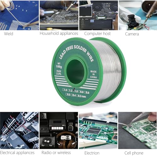 Bleifrei Lötzinn, Lötdraht 1mm 100g mit Flussmittel Lötzinn, Kolophoniumkern Sn99 Ag0,3 Cu0,7, Elektronik-Lötdraht, zum Elektrolöten Reparatur