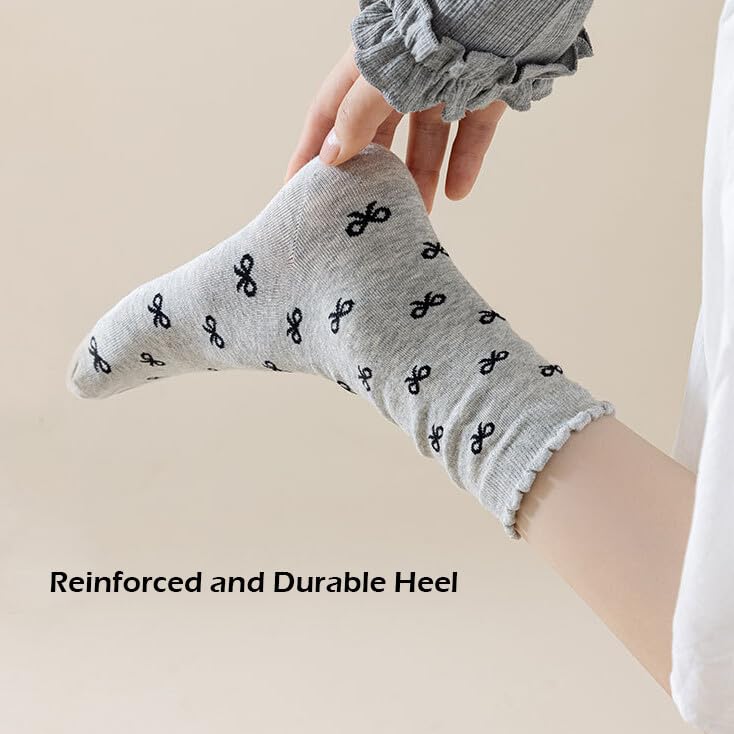 Women's Ruffle Frilly Socks Coquette Bow Scalloped Dress Sock for Teens Girls 5 Pairs 6