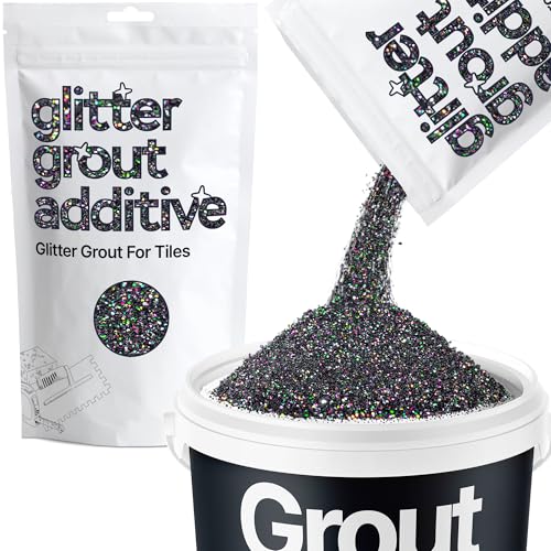 Hemway Black Holographic Glitter Grout Additive 100g Metallic Flakes for Adding Sparkle to Kitchen & Bathroom Tiles | Enhance Your Indoor Grouting Projects with a Durable Sparkly Effect