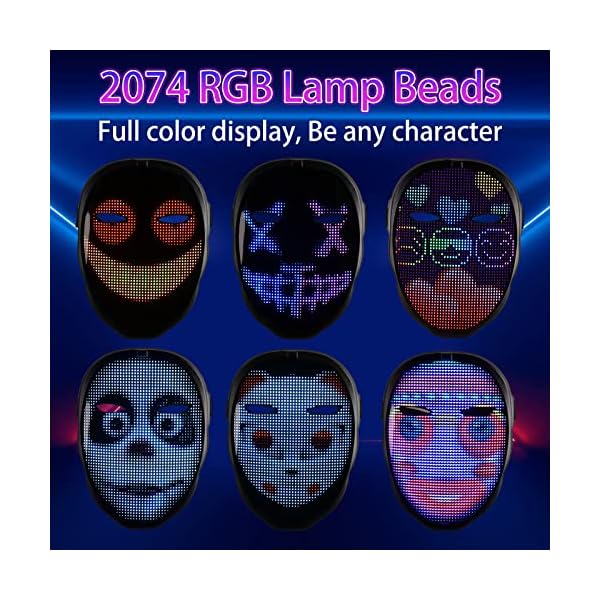 Face Transforming LED Mask with App Controlled - Programmable LED Halloween Mask Digital Luminous Mask for Costume Cosplay - Image 3