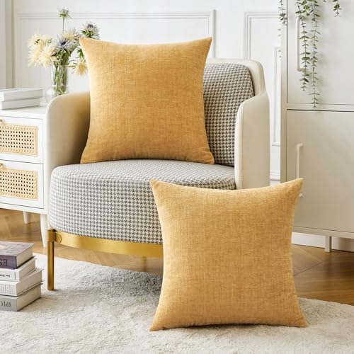 Image of MIULEE Pack of 2 Couch Throw Pillow Covers 16x16 Inch Soft Gold Chenille Pillow Covers for Sofa Living Room Spring Home Decor Couch Solid Dyed Cases