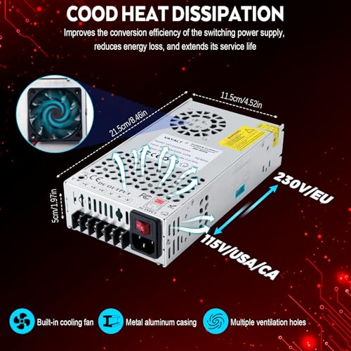 Image of VAYALT Upgraded DC 24V Power Supply (20.8A 500W), Universal Regulated Switching AC 110V /220V to DC 24V Transformer, Switching Power Supply for Industrial, Computer Project, 3D Printer, LED Strip Light