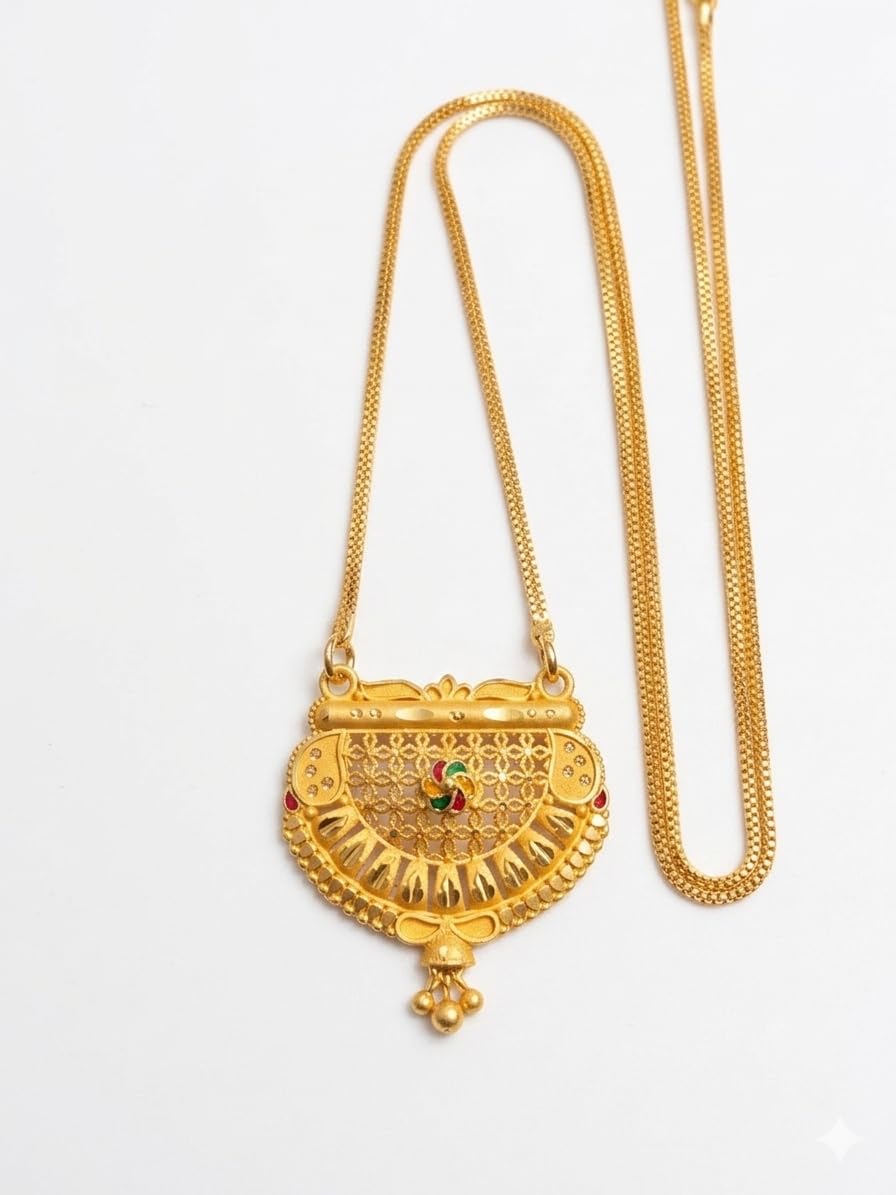 Gold Plated Traditional Mangalsutras with Pendant, Crescent Design Chain Jewelry-picture-25