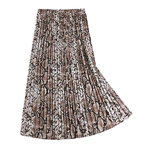 ebossy Women's Snakeskin Leopard Print Elastic Waist A-Line Pleated Long Skirt3