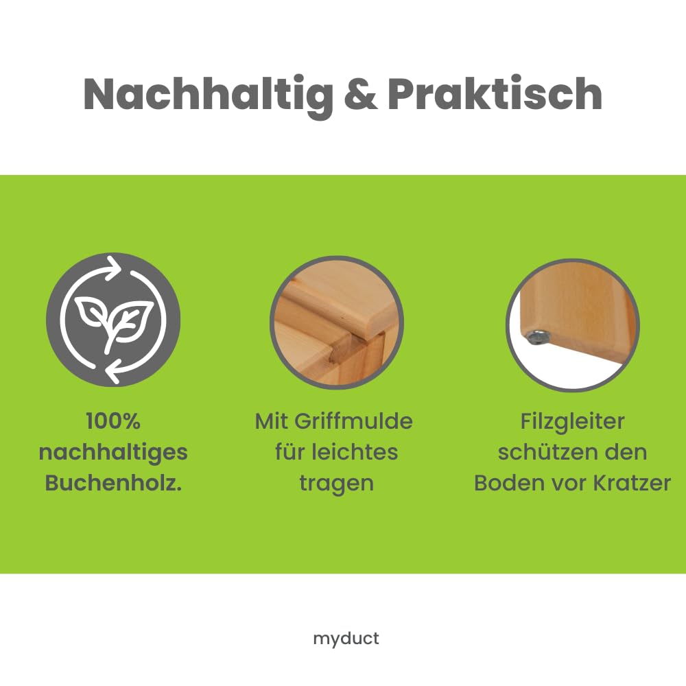 Tritthocker modern aus Buchenholz, Nachhaltige und stabile Fußbank, geölt, Moderne Form, LxBxH: 33x28x24cm, bis 150kg belastbar - Handgefertigt in Deutschland