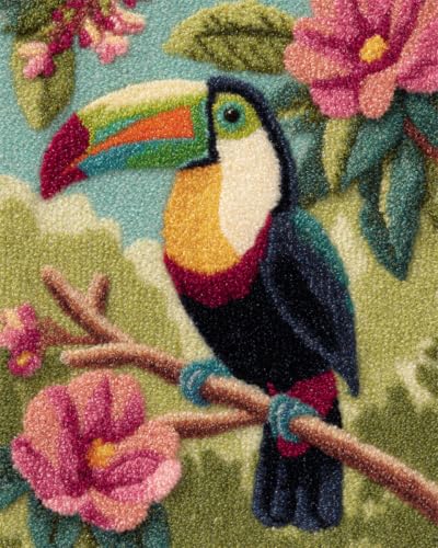 Alfombra de gancho de pestillo con diseño de loros y flores, kit de costura DIY de 35x46in