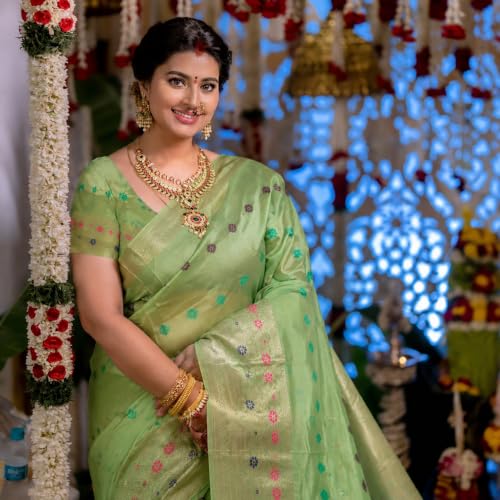 Image of Sarees for Women Wear Organaza Silk Banarasi Sari Kanjivaram Soft Pure Paithani Wedding Original Kanchipuram Pattu Sadi with Blouse Piece 2026 (Flowermeena)