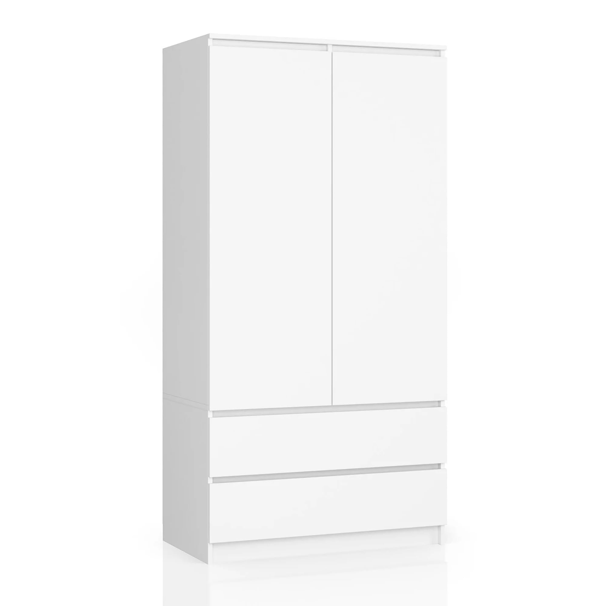 AKORD Armoire 2 Portes | Armoir Chambre 2 Tiroirs avec Etagères et Une Tringle | L90 x H180 x P51 cm | Panneau Stratifié 16mm | Armoire sans Penderie Chambre | Dressing Rangement Placard
