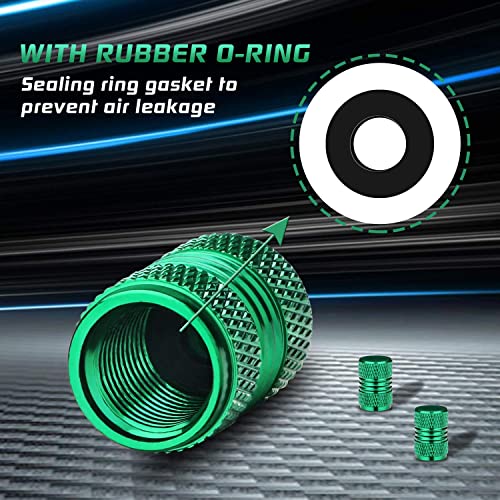 Green Tire Valve Stem Caps Aluminum Alloy Wheel Rim Air Dust Covers With Rubber Seal Universal Fit Car Truck Suv Motorcycle, Easy Grip, Screw-On, Leakproof, Airtight, Outdoors (10 Pack) #TOP4