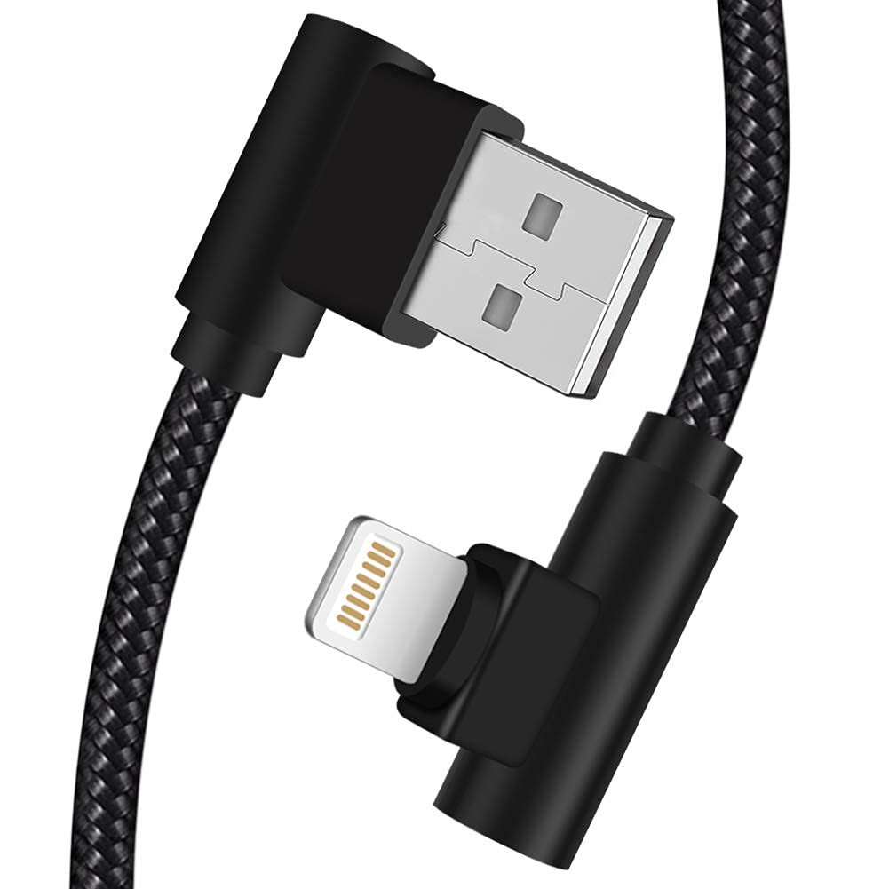 Cargador para iPhone de 3 pies con certificación MFi, paquete de 3 cables Lightning trenzados de nailon de 90 grados, cable de carga en ángulo recto para iPhone 14 13 12 11 Pro X XS XR 8 Plus 7 9