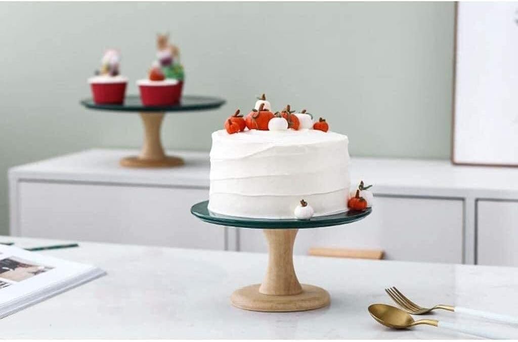 Premium Cake Stand Set Ceramic Bread Plate with Wood Base and Glass Lid Restaurant Falafel Dome Decorative Serving Tray (Size : 20.620.625CM) (20.6 * 20.6 * 25CM) image 4