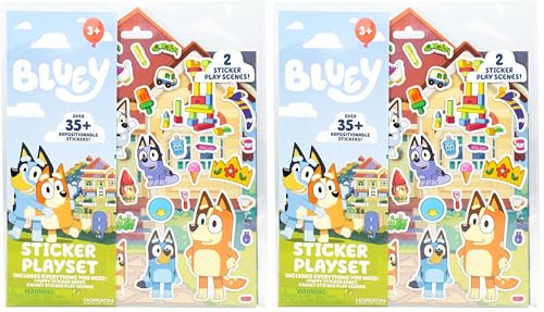 Image of Horizon Group USA Bluey Sticker Playset, 2 Sticker Play Scenes, 35+ Reusable Puffy Bluey Repositionable Stickers for Kids, Perfect for Travel, Screen-Free Fun (Pack of 2)