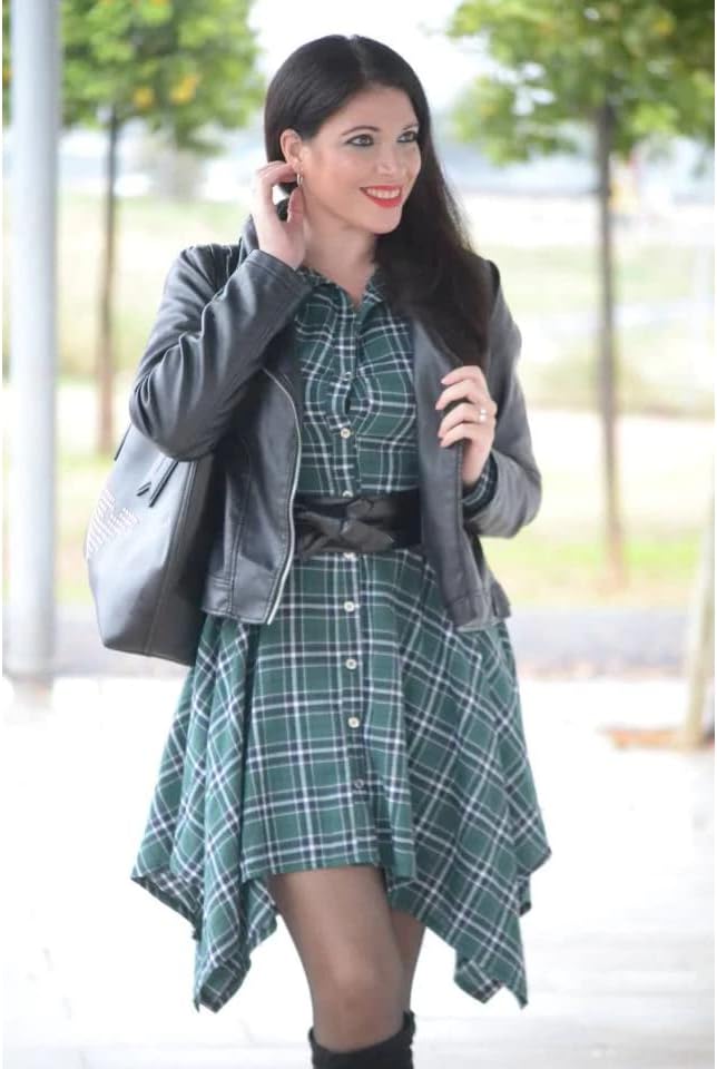 Gothic Women's Long Sleeve Dress with Plaid Belt and Irregular Skirt (XXL, Red) - Image 2