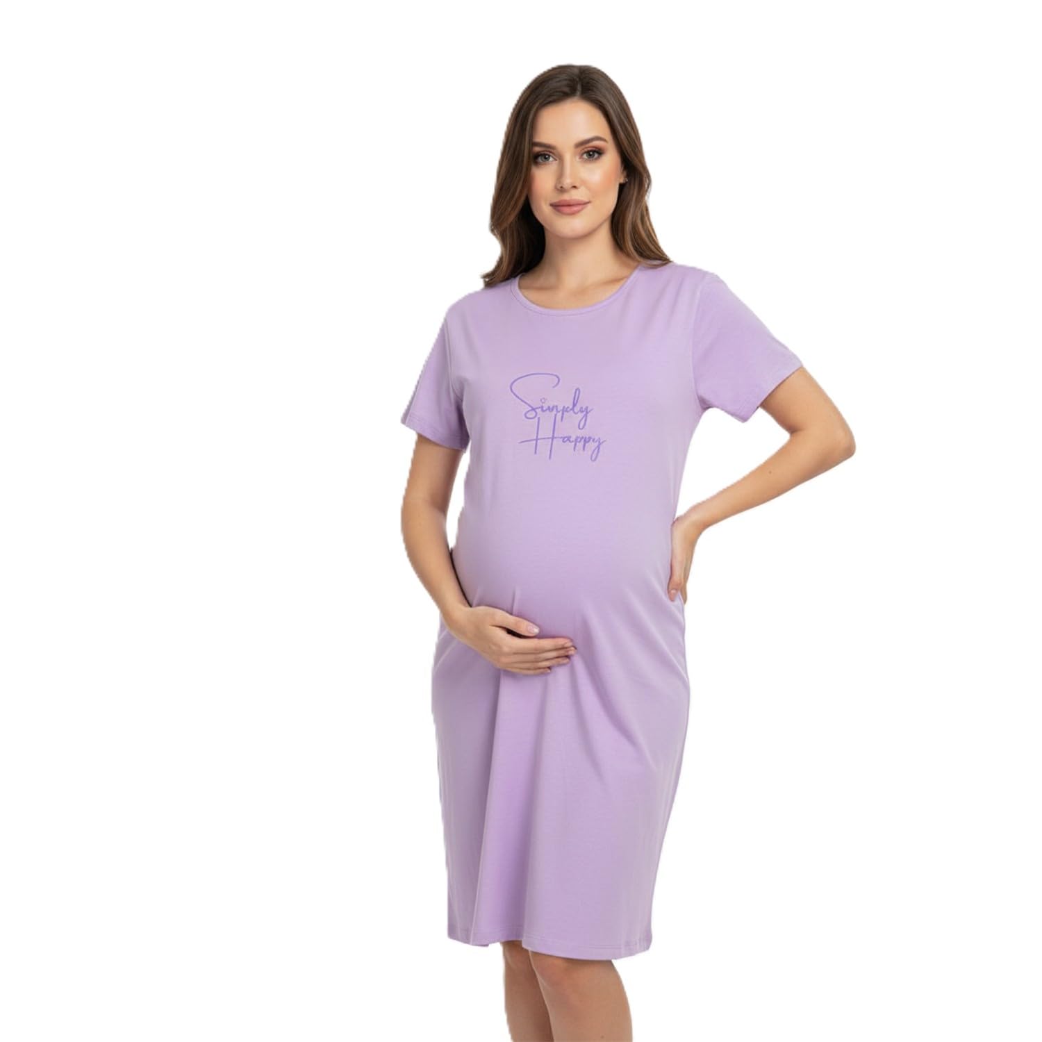 Women's Maternity T-Shirt Dress | Soft Cotton Blend | 4-Way Stretch Fabric | Half Sleeve | Regular Fit-image-0