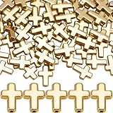 Incinkod 60 Pcs Cross Charms for Jewelry Making, Religious Cross Beads for Bracelets, Crosses for Jewelry Making, Bracelets, Necklaces, DIY Crafts (Gold)
