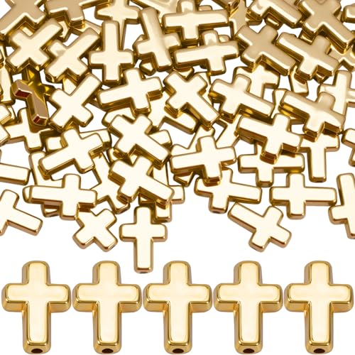Incinkod 60 Pcs Cross Charms for Jewelry Making 0.50.36 Gold