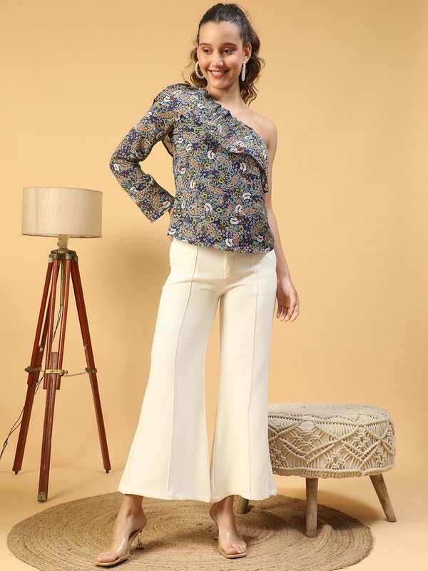Image of oxolloxo Women Multicolor Floral Print One -Off Shoulder Top with Ruffle Detail