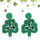 ABTOLS Pendientes del día de San Patricio para mujer, con cuentas verdes con purpurina, trébol irlandés, trébol irlandés, aretes colgantes para mujeres y niñas, día de San Patricio, día festivo