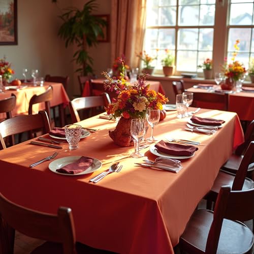 Image of sancua Thanksgiving Tablecloths for 8 Foot Rectangle Tables, 6 Pack Burnt Orange - Washable Polyester Fabric Fall Table Cloth for Holiday Party, Birthday, Banquet Reception, 60x120 Inch Rust