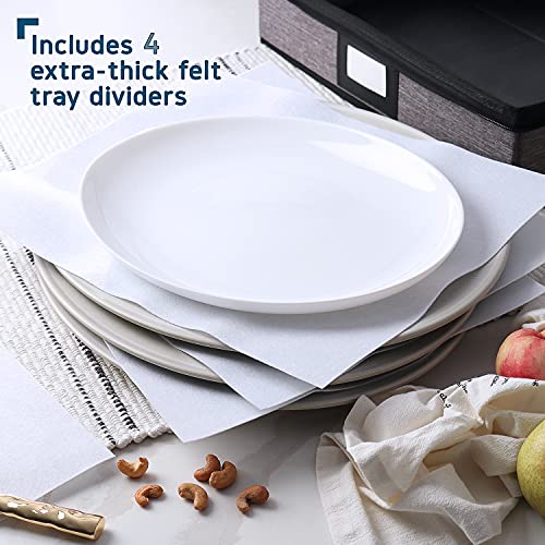 Image of Hearth & Harbor Platter Storage Cases, China Storage Containers, Grey | Hard Shell, Quilted Dish Storage with Felt Dividers, Handles and Lid for Moving, Seasonal Organization, Service of 12