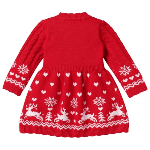 ABAFIP Newborn Baby Girl Christmas Sweater Dress Crochet Knitted Ruffle Long Sleeve Fall Winter Xmas Dress Outfit2