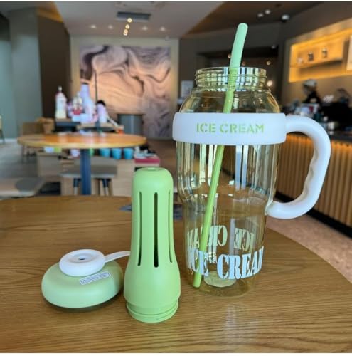 Image of 1300ml Large Capacity Insulated Transparent Tumbler Bottle with Straw & Handle, Leakproof Detox, Green Tea, Milkshake, Beverages, Juice & Cold Drinks | Gym, Travel, Office & Fitness (LIGHT GREEN)