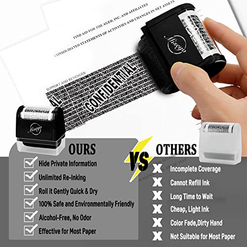 Miseyo Identity Theft Protection Roller Stamp Set - Black (3 Refill Ink Included) #TOP6