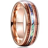 Made of high quality tungsten carbide, which is durable, scratch-resistant and hypoallergenic. It features double circle Hawaiian koa wood and one circle beautiful abalone shell inlaid into the surface of the ring, makes you look more individual ! Hi...