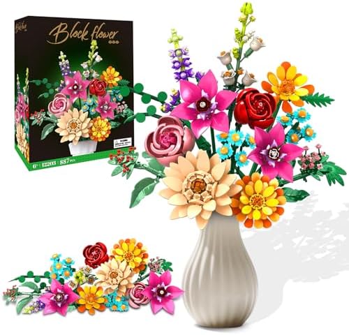Flower Bouquet Building Set, 887 PCS Artificial Wildflower Bouque...