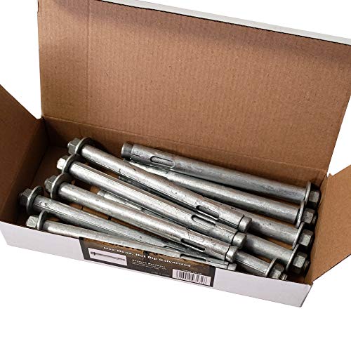 Image of 1 /2 inch x 6 inch Sleeve Anchor Bolt for Concrete, Hot Dip Galvanized Hex Head Expansion Anchor, Heavy Duty Masonry Fastener for Brick, Concrete Block & CMU, Exterior Construction, 10 Pack