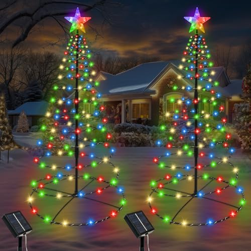 2 Pack 32inch Solar Spiral Christmas Tree Outdoor Christmas Decorations,