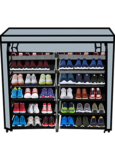 Image of Multi Utility 12 Layer Shelf Collapsible Metal Pipes with Non-Woven 100GSM Fabric Cover for Shoe /Cloth /Toy /Books Rack (Grey, Metal)