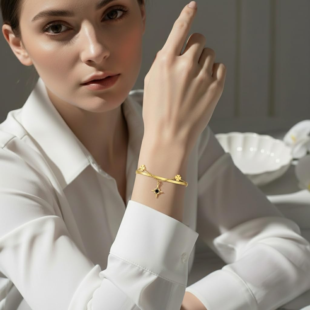 18K Gold Plated Titanium Steel Bracelet for Women, Length Adjustable Chain Bracelet, Minimalist Dainty Everyday Jewelry Gifts for Women - Image 3