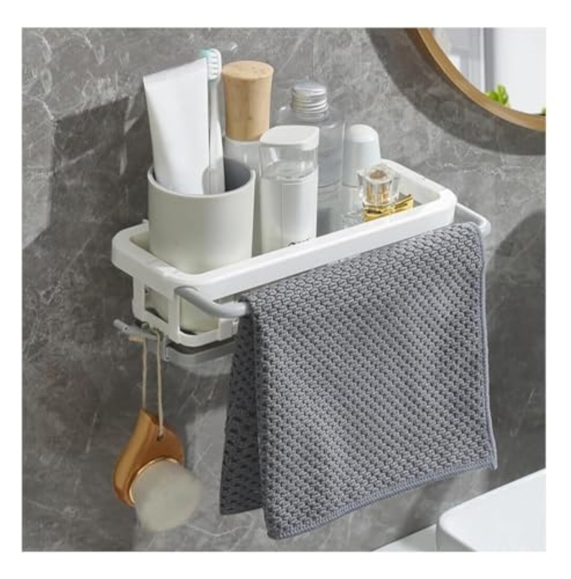 Bathroom Shelves for Storage with Towel Rack and Sponge Holder