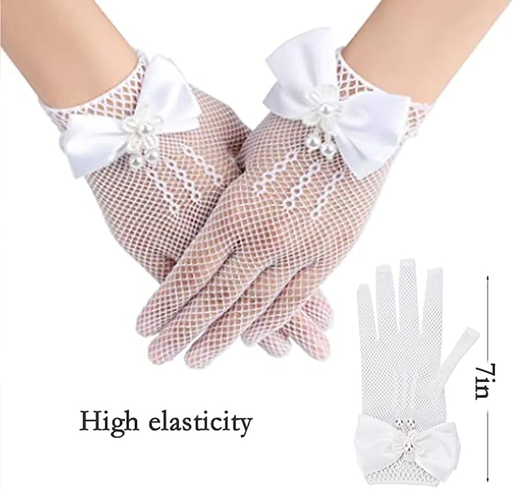 Miniatura 5 de VkerQerd Juego de 4 velos de primera comunión para niñas, 1 comunión, guantes y collar y cubierta facial de comunión para boda, flores, velo para