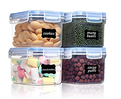 Image of Kitchen Storage Container Set of 4pc Food Safe & BPA Free Plastic Kitchen Containers and Jars 500ml Cereal Dispensers Airtight Fridge Container with Leakproof Lid (0.5L, Rectangular, Transparent)