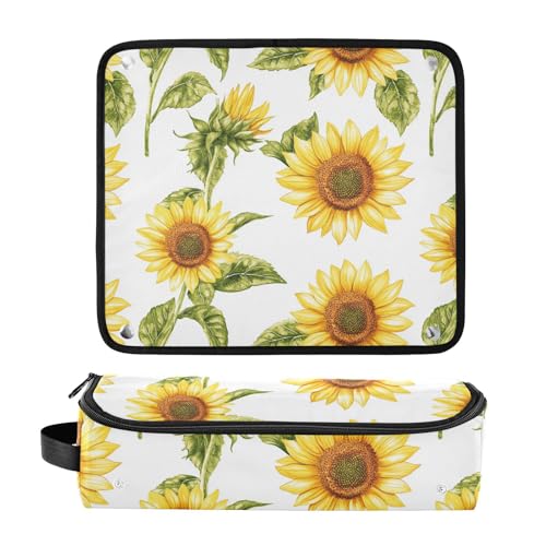 Bolsa de viaje blanca Retro Sunflowers para herramientas de cabello con almohadilla resistente al calor organizador portátil para planchas, rizadores y estilizadores miniatura 3
