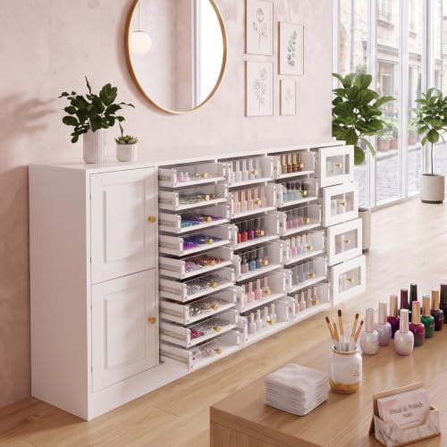 Image of Timechee Nail Polish Salon Storage Cabinet with 25 Clear Acrylic Drawers
