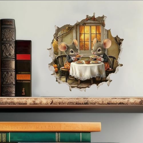 Vinilo decorativo 3D ratón lector removible para pared miniatura 3