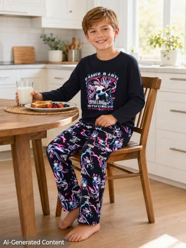 Image of Tebbis Boys Comfy Trendy Print Long Sleeve & Pants Pajama Set Sizes 6-18 | Lightweight Breathable Fabric, 2-Piece PJs, Trendy Printed Jammies for Little & Big Boys, Ideal for Lounging and Sleeping
