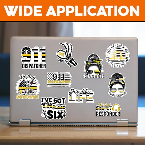 Image of MAIANEY [10Pcs, 3 inchx3 inch] 911 Dispatcher Stickers Pack of 10 - First Responder Vinyl Decals for Dispatch Life Laptop Water Bottle Helmet Notebook - Emergency Operator Gift for Women Men