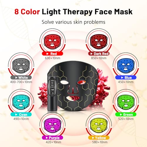 Red Light Therapy Mask for Face, 8-1 Colors Light Facial Skin Care Mask, Red Light Therapy Mask At Home, 660nm&850nm Infrared Light Therapy Device Mask With Timer Remote Control, Relife, Active - Image 5