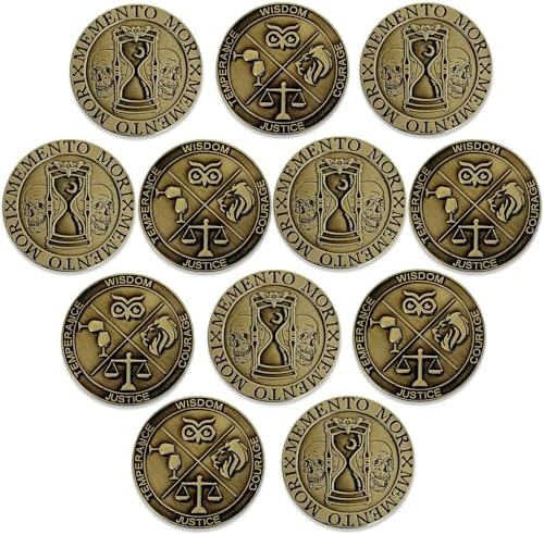 5 Pack Memento Vivere 3D Skull Challenge Coins - Stoic Reminder Tokens, Amor Fati Design, Zinc Alloy, 1.38 Inch