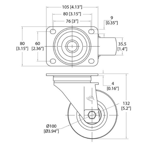 Miniatura 2 de Penn Elcom Ruedas giratorias para maletas de carretera de alta resistencia, estuches de vuelo y equipos pesados (Rueda única (1 rueda sin freno))